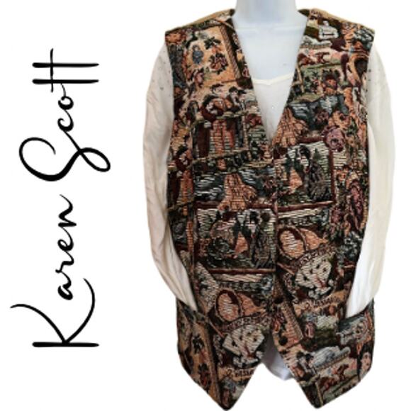 Karen Scott Tapestry Vintage Embroidered Vest - Picture 1 of 8